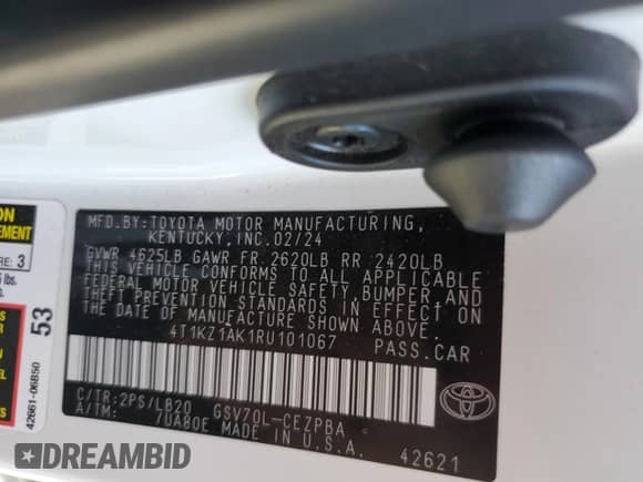 2024 Toyota Camry TRD с VIN 4T1KZ1AK1RU101067, выставлен на аукционе Copart как лот 71507535 с пробегом 50 466 миль миль и Списание • Salvage title. История ставок и продаж доступна на DreamBid. Изображение 12.