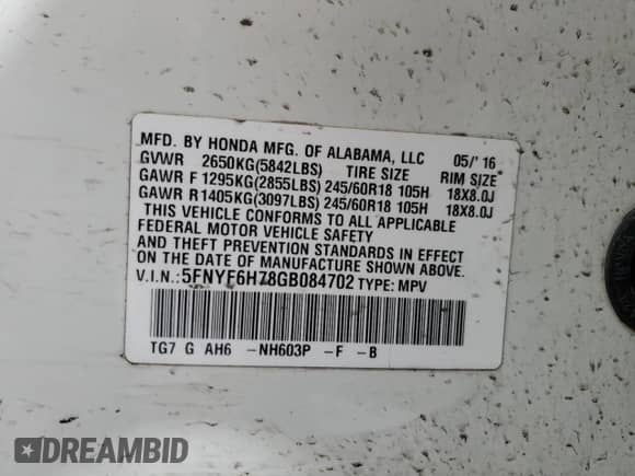 2016 Honda Pilot EX-L z VIN 5FNYF6H78GB084702, wystawiony jako Copart lot #56064915 z przebiegiem 240 374 mil mil oraz Szkoda całkowita • Salvage title. Historia ofert i sprzedaży dostępna na DreamBid. Obrazek 13.