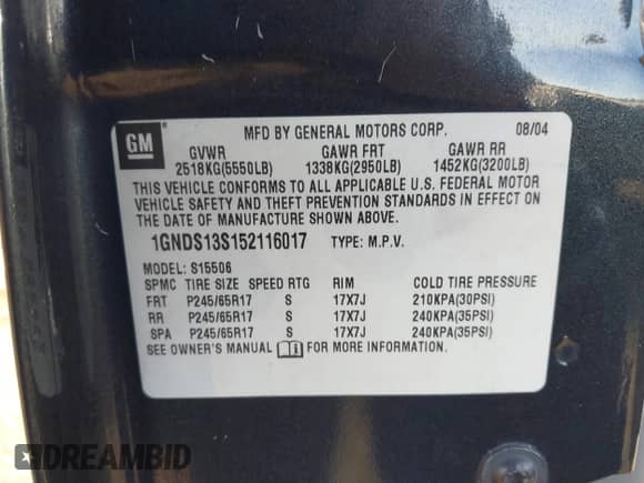 2005 Chevrolet TrailBlazer LT с VIN 1GNDS13S152116017, выставлен на аукционе IAAI как лот 43284789 с пробегом 220 632 миль миль и . История ставок и продаж доступна на DreamBid. Изображение 9.