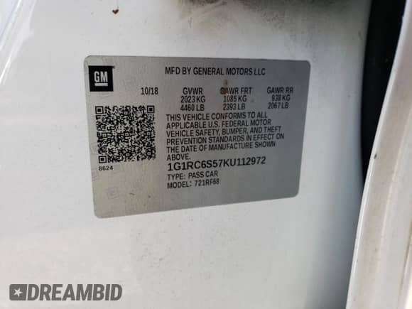 2019 Chevrolet Volt LT с VIN 1G1RC6S57KU112972, выставлен на аукционе Copart как лот 45785113 с пробегом 76 699 миль миль и . История ставок и продаж доступна на DreamBid. Изображение 12.