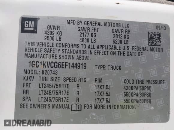2014 Chevrolet Silverado 2500HD Work Truck z VIN 1GC1KVCG6EF144919, wystawiony jako IAAI lot #42968279 z przebiegiem 145 810 mil mil oraz . Historia ofert i sprzedaży dostępna na DreamBid. Obrazek 9.