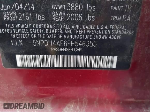 2014 Hyundai Elantra SE z VIN 5NPDH4AE6EH546355, wystawiony jako IAAI lot #43417496 z przebiegiem 286 016 mil mil oraz . Historia ofert i sprzedaży dostępna na DreamBid. Obrazek 9.