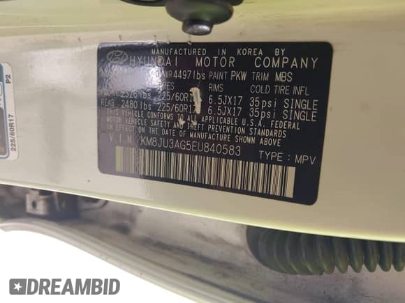 2014 Hyundai Tucson SE with VIN KM8JU3AG5EU840583, listed as a IAAI auction lot 42814107 with 122,174 mi miles and . Bid and sale history available at DreamBid. Image 9.