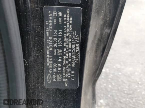 2009 Hyundai Accent Auto GS with VIN KMHCM36C49U139425, listed as a Copart auction lot 86657135 with 127,123 mi miles and Clean title. Bid and sale history available at DreamBid. Image 12.