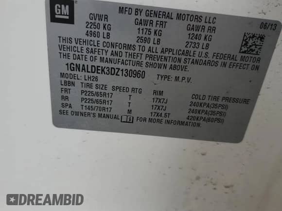 2013 Chevrolet Equinox LT с VIN 1GNALDEK3DZ130960, выставлен на аукционе Copart как лот 87083895 с пробегом 126 290 миль миль и Чистый • Clean title. История ставок и продаж доступна на DreamBid. Изображение 13.