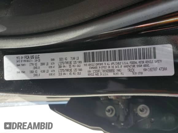 2019 Ram 1500 Rebel with VIN 1C6SRFLT0KN698856, listed as a Copart auction lot 69225485 with 143,146 mi miles and Salvage title. Bid and sale history available at DreamBid. Image 12.