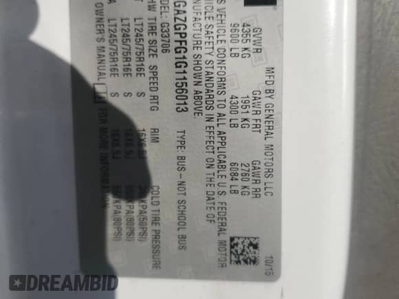 2016 Chevrolet Express Passenger LT с VIN 1GAZGPFG1G1156013, выставлен на аукционе Copart как лот 77629144 с пробегом 193 297 миль миль и Чистый • Clean title. История ставок и продаж доступна на DreamBid. Изображение 13.