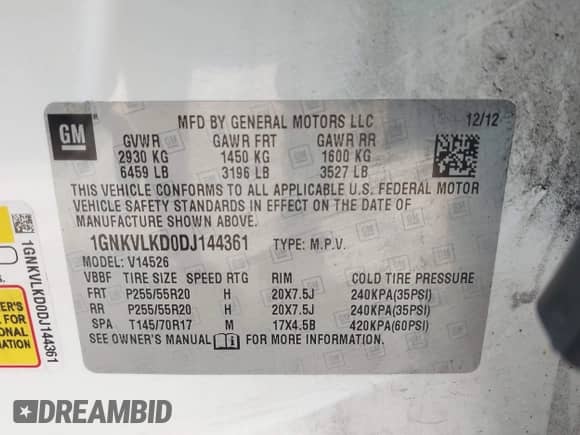 2013 Chevrolet Traverse LTZ с VIN 1GNKVLKD0DJ144361, выставлен на аукционе IAAI как лот 43236345 с пробегом 181 897 миль миль и . История ставок и продаж доступна на DreamBid. Изображение 9.