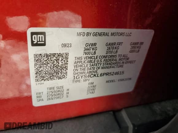 2023 Cadillac Escalade 4WD Premium Luxury z VIN 1GYS4CKL6PR524615, wystawiony jako Copart lot #71421585 z przebiegiem 36 918 mil mil oraz Szkoda całkowita • Salvage title. Historia ofert i sprzedaży dostępna na DreamBid. Obrazek 14.