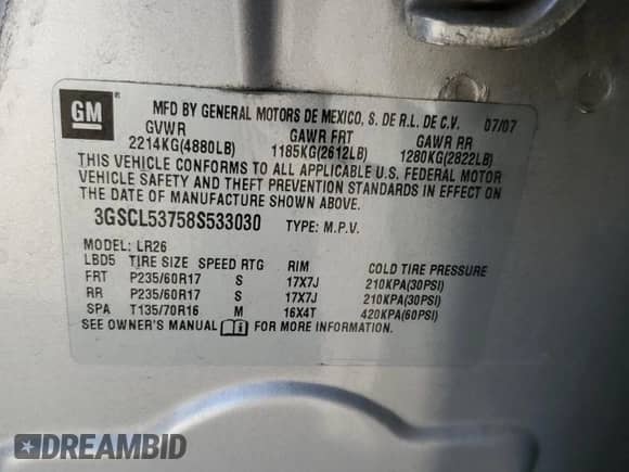 2008 Saturn VUE XR with VIN 3GSCL53758S533030, listed as a Copart auction lot 80803114 with 55,953 mi miles and Salvage title. Bid and sale history available at DreamBid. Image 12.