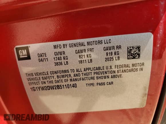 2011 Chevrolet Corvette Z16 Grand Sport 3LT с VIN 1G1YW2DW2B5110140, выставлен на аукционе Copart как лот 66806944 с пробегом 38 102 миль миль и Списание • Salvage title. История ставок и продаж доступна на DreamBid. Изображение 13.