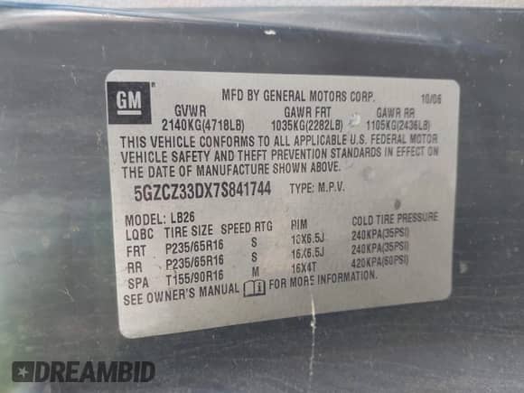 2007 Saturn VUE I4 with VIN 5GZCZ33DX7S841744, listed as a IAAI auction lot 42857869 with 203,694 mi miles and . Bid and sale history available at DreamBid. Image 9.
