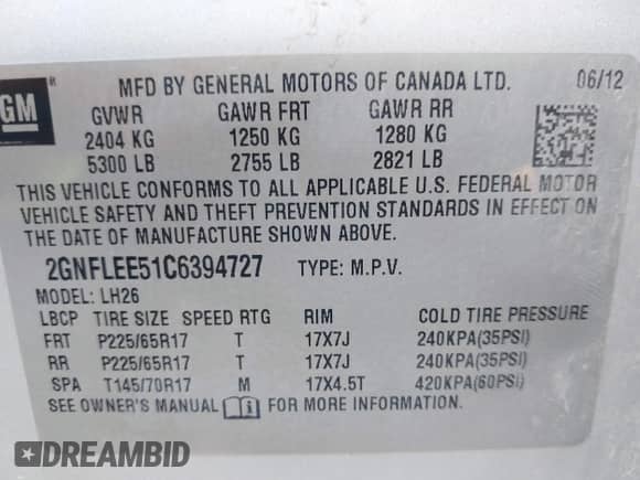 2012 Chevrolet Equinox 1LT with VIN 2GNFLEE51C6394727, listed as a IAAI auction lot 42939560 with 216,014 mi miles and . Bid and sale history available at DreamBid. Image 9.