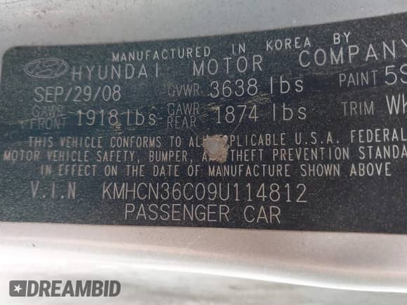 2009 Hyundai Accent Auto SE с VIN KMHCN36C09U114812, выставлен на аукционе IAAI как лот 41900174 с пробегом 194 860 миль миль и . История ставок и продаж доступна на DreamBid. Изображение 9.