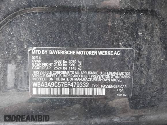 2014 BMW 3 Series 335i с VIN WBA3A9C57EF479332, выставлен на аукционе IAAI как лот 42425456 с пробегом 50 091 миль миль и . История ставок и продаж доступна на DreamBid. Изображение 9.