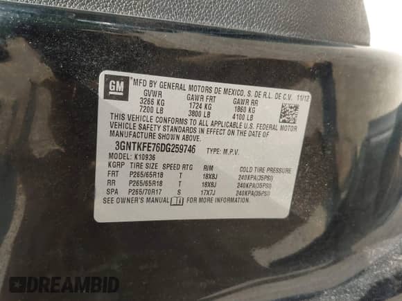 2013 Chevrolet Avalanche LT with VIN 3GNTKFE76DG259746, listed as a IAAI auction lot 42491223 with 92,131 mi miles and . Bid and sale history available at DreamBid. Image 9.