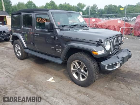 2021 Jeep Wrangler Unlimited Sahara Altitude with VIN 1C4HJXEG7MW776529, listed as a IAAI auction lot 42911866 with 51,748 mi miles and . Bid and sale history available at DreamBid. Image 1.