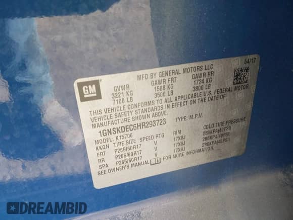 2017 Chevrolet Tahoe Commercial с VIN 1GNSKDEC6HR293723, выставлен на аукционе IAAI как лот 42247005 с пробегом 138 159 миль миль и . История ставок и продаж доступна на DreamBid. Изображение 9.