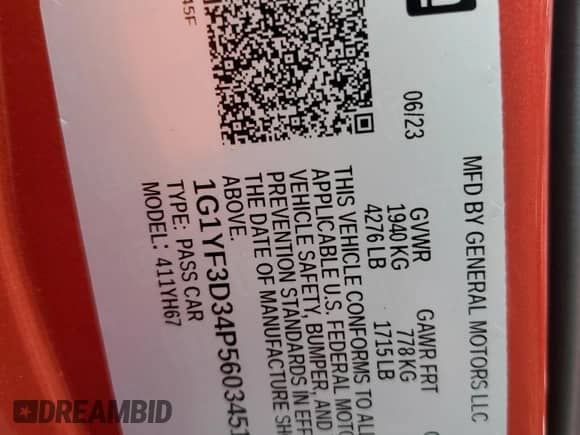 2023 Chevrolet Corvette 3LZ с VIN 1G1YF3D34P5603451, выставлен на аукционе Copart как лот 66665295 с пробегом 11 664 миль миль и Списание • Salvage title. История ставок и продаж доступна на DreamBid. Изображение 13.