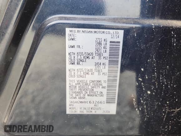 2015 Nissan Pathfinder SV с VIN 5N1AR2MN4FC632661, выставлен на аукционе Copart как лот 81141215 с пробегом 107 473 миль миль и Списание • Salvage title. История ставок и продаж доступна на DreamBid. Изображение 13.