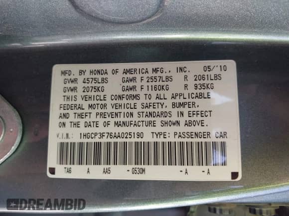 2010 Honda Accord EX с VIN 1HGCP3F76AA025190, выставлен на аукционе IAAI как лот 42740772 с пробегом 106 649 миль миль и . История ставок и продаж доступна на DreamBid. Изображение 9.