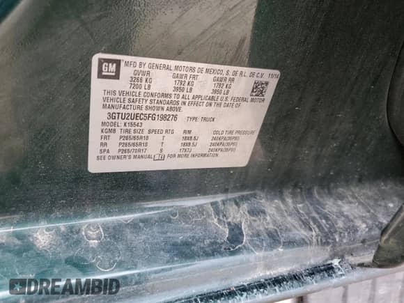2015 GMC Sierra 1500 SLE z VIN 3GTU2UEC5FG198276, wystawiony jako Copart lot #70348305 z przebiegiem 99 169 mil mil oraz Szkoda całkowita • Salvage title. Historia ofert i sprzedaży dostępna na DreamBid. Obrazek 12.