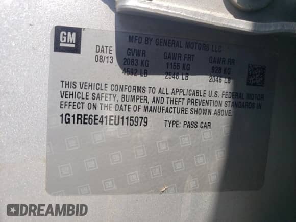 2014 Chevrolet Volt с VIN 1G1RE6E41EU115979, выставлен на аукционе Copart как лот 55830725 с пробегом 79 175 миль миль и Списание • Salvage title. История ставок и продаж доступна на DreamBid. Изображение 12.