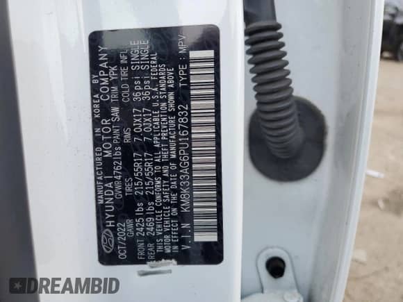 2023 Hyundai Kona SEL с VIN KM8K33AG6PU167832, выставлен на аукционе Copart как лот 67933535 с пробегом 57 723 миль миль и Списание • Salvage title. История ставок и продаж доступна на DreamBid. Изображение 13.