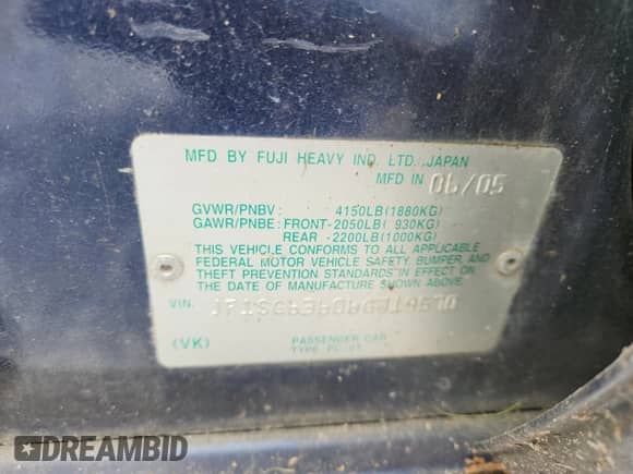 2006 Subaru Forester X with VIN JF1SG63606G719570, listed as a Copart auction lot 58472855 with 315,418 mi miles and Salvage title. Bid and sale history available at DreamBid. Image 12.