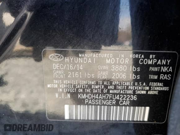 2015 Hyundai Elantra Sport with VIN KMHDH4AH7FU422236, listed as a Copart auction lot 50139525 with 90,471 mi miles and Salvage title. Bid and sale history available at DreamBid. Image 15.