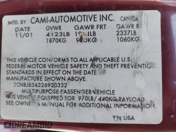 2002 Chevrolet Tracker LT с VIN 2CNBJ634326920332, выставлен на аукционе IAAI как лот 42840144 с пробегом 186 375 миль миль и . История ставок и продаж доступна на DreamBid. Изображение 9.