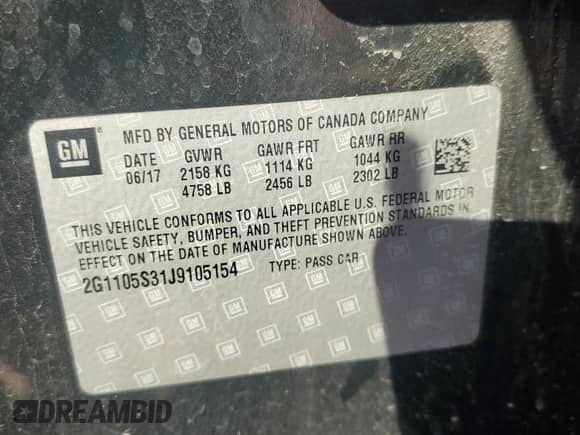 2018 Chevrolet Impala LT with VIN 2G1105S31J9105154, listed as a Copart auction lot 81198915 with 75,321 mi miles and Clean title. Bid and sale history available at DreamBid. Image 13.