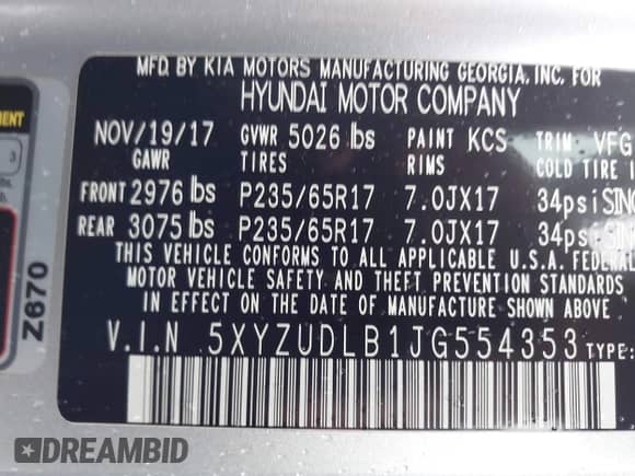 2018 Hyundai Santa Fe 2.4L с VIN 5XYZUDLB1JG554353, выставлен на аукционе IAAI как лот 43426577 с пробегом 154 094 миль миль и . История ставок и продаж доступна на DreamBid. Изображение 9.
