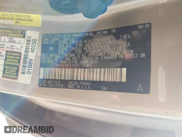 2010 Toyota Sienna CE с VIN 5TDKK4CC1AS311855, выставлен на аукционе IAAI как лот 43597599 с пробегом 196 958 миль миль и . История ставок и продаж доступна на DreamBid. Изображение 9.