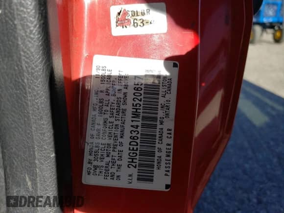 1991 Honda Civic with VIN 2HGED6341MH520657, listed as a Copart auction lot 88340885 with 146,166 mi miles and Salvage title. Bid and sale history available at DreamBid. Image 12.