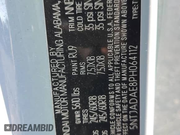 2023 Hyundai Santa Cruz SE с VIN 5NTJADAE8PH064112, выставлен на аукционе Copart как лот 84531874 с пробегом 47 581 миль миль и Списание • Salvage title. История ставок и продаж доступна на DreamBid. Изображение 13.