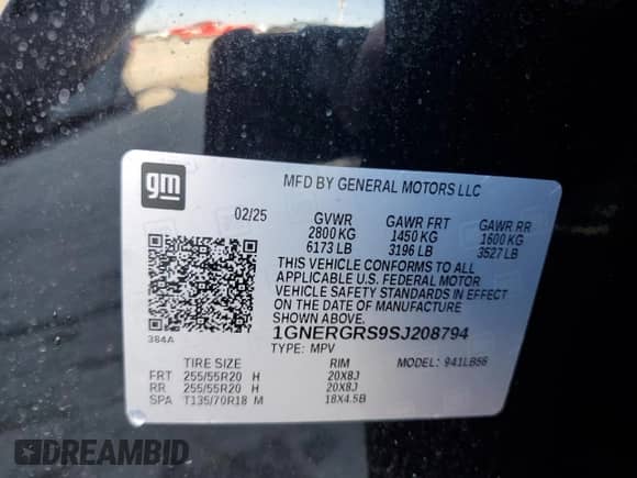 2025 Chevrolet Traverse FWD LT with VIN 1GNERGRS9SJ208794, listed as a Copart auction lot 84274115 with 15,080 mi miles and Salvage title. Bid and sale history available at DreamBid. Image 14.