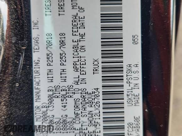 2020 Toyota Tundra SR5 with VIN 5TFEY5F12LX267034, listed as a Copart auction lot 84702905 with 37,338 mi miles and Salvage title. Bid and sale history available at DreamBid. Image 13.