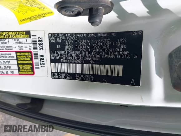 2013 Toyota Sienna LE AAS with VIN 5TDKK3DC2DS298045, listed as a IAAI auction lot 43312400 with 157,238 mi miles and . Bid and sale history available at DreamBid. Image 9.