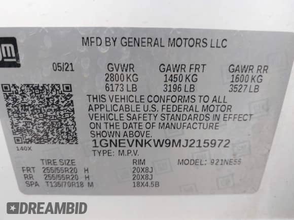 2021 Chevrolet Traverse High Country z VIN 1GNEVNKW9MJ215972, wystawiony jako IAAI lot #42566770 z przebiegiem 88 878 mil mil oraz . Historia ofert i sprzedaży dostępna na DreamBid. Obrazek 9.