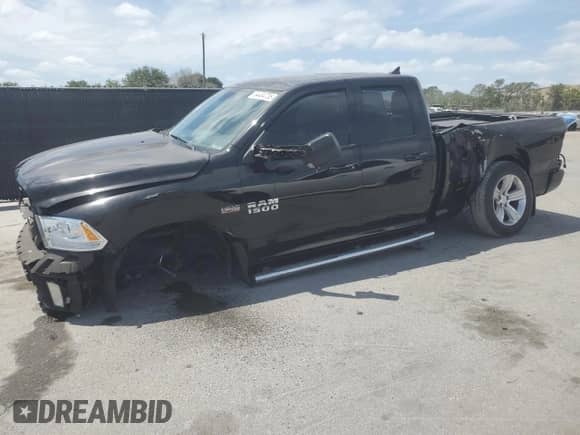 2014 Ram 1500 Sport with VIN 1C6RR6HT1ES372352, listed as a Copart auction lot 54484735 with 104,236 mi miles and Salvage title. Bid and sale history available at DreamBid. Image 1.