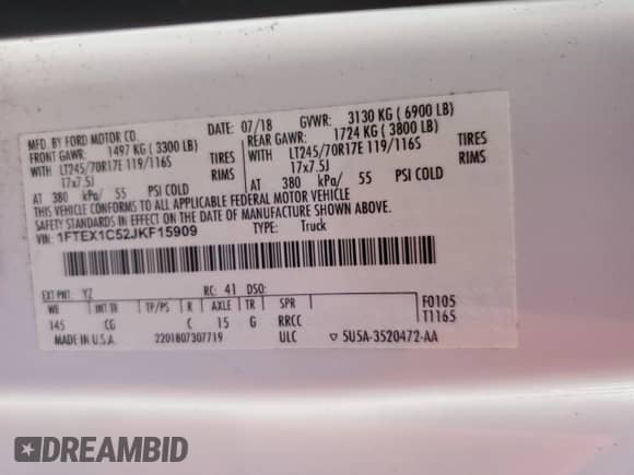 2018 Ford F-150 XL с VIN 1FTEX1C52JKF15909, выставлен на аукционе Copart как лот 71581795 с пробегом 112 594 миль миль и Чистый • Clean title. История ставок и продаж доступна на DreamBid. Изображение 12.