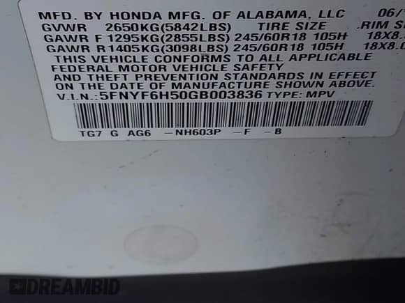 2016 Honda Pilot EX-L z VIN 5FNYF6H50GB003836, wystawiony jako IAAI lot #43542714 z przebiegiem 86 163 mil mil oraz . Historia ofert i sprzedaży dostępna na DreamBid. Obrazek 9.