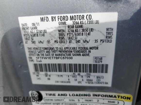 2011 Ford F-150 XLT z VIN 1FTFW1ET7BFC57030, wystawiony jako Copart lot #44465385 z przebiegiem 178 644 mil mil oraz Czysty tytuł • Clean title. Historia ofert i sprzedaży dostępna na DreamBid. Obrazek 12.