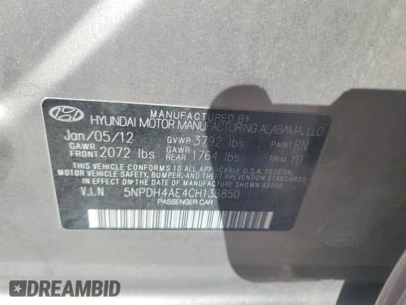 2012 Hyundai Elantra Limited с VIN 5NPDH4AE4CH133850, выставлен на аукционе Copart как лот 85887395 с пробегом 122 221 миль миль и Списание • Salvage title. История ставок и продаж доступна на DreamBid. Изображение 12.