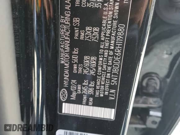 2024 Hyundai Santa Cruz SEL с VIN 5NTJBDDE6RH119880, выставлен на аукционе Copart как лот 61780195 с пробегом 11 375 миль миль и Списание • Salvage title. История ставок и продаж доступна на DreamBid. Изображение 13.