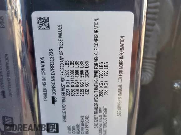 2024 Chevrolet Tahoe LT with VIN 1GNSCNKD7RR313236, listed as a Copart auction lot 70011305 with 18,532 mi miles and Salvage title. Bid and sale history available at DreamBid. Image 14.