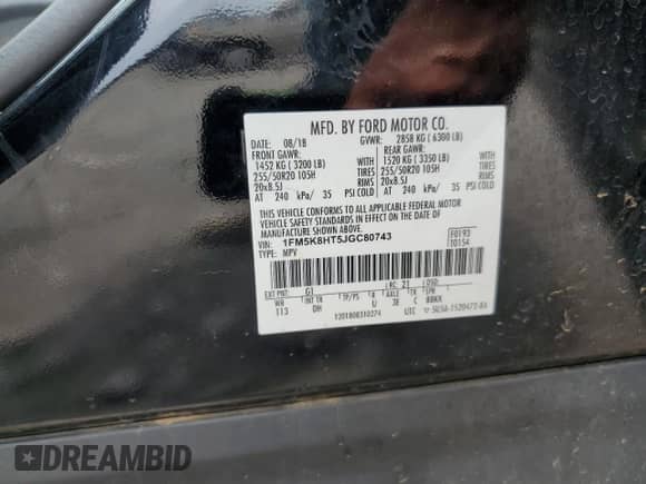 2018 Ford Explorer Platinum с VIN 1FM5K8HT5JGC80743, выставлен на аукционе Copart как лот 61615395 с пробегом 133 684 миль миль и Списание • Salvage title. История ставок и продаж доступна на DreamBid. Изображение 14.
