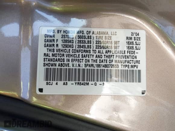 2004 Honda Odyssey EX с VIN 5FNRL18614B072653, выставлен на аукционе IAAI как лот 43554826 с пробегом 138 649 миль миль и . История ставок и продаж доступна на DreamBid. Изображение 9.