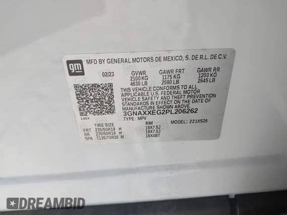 2023 Chevrolet Equinox Premier с VIN 3GNAXXEG2PL206262, выставлен на аукционе IAAI как лот 42158035 с пробегом 33 391 миль миль и . История ставок и продаж доступна на DreamBid. Изображение 9.